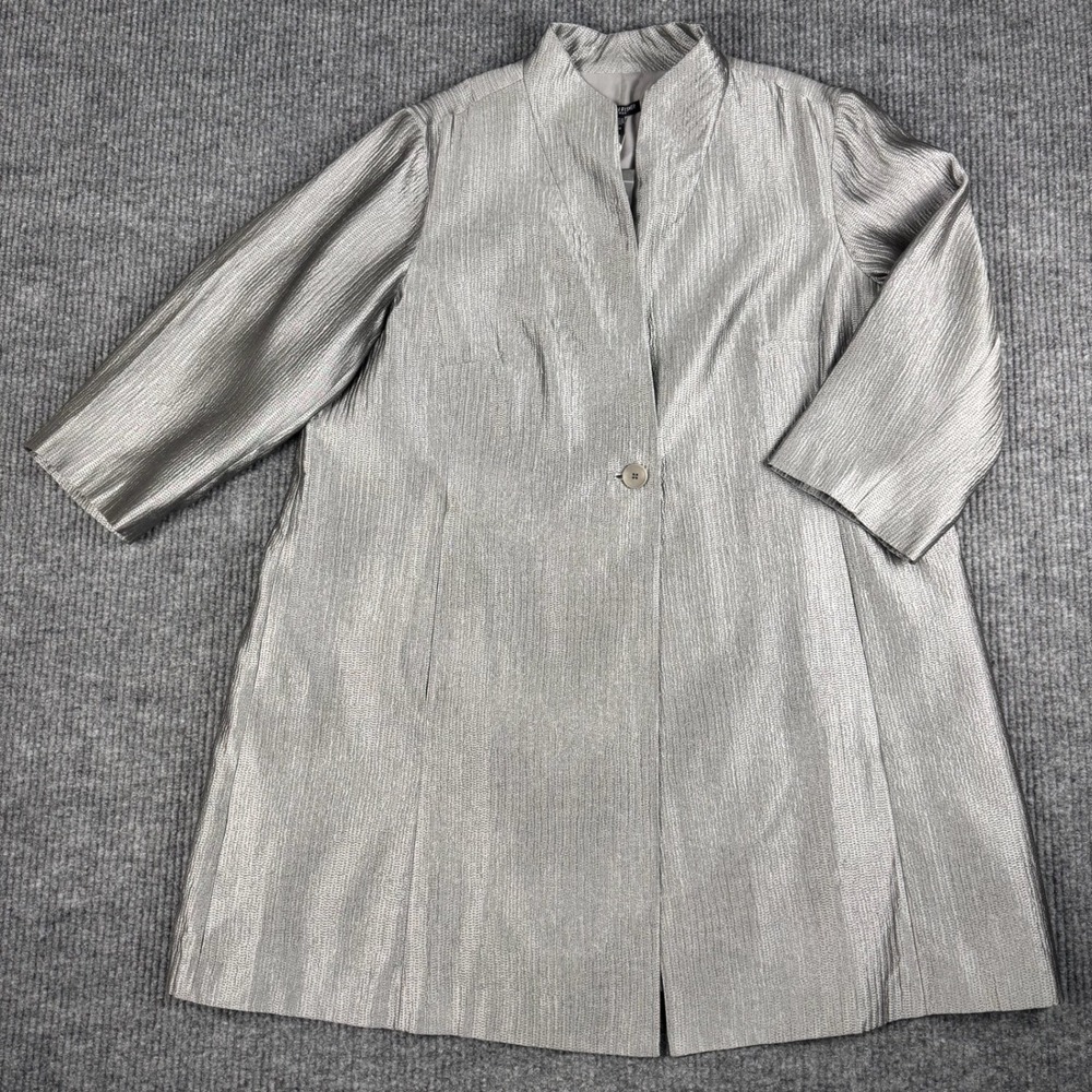 Eileen Fisher Jacket Womens 2X Silver Kantha Silk Jacquard Elegant Lagenlook NWT